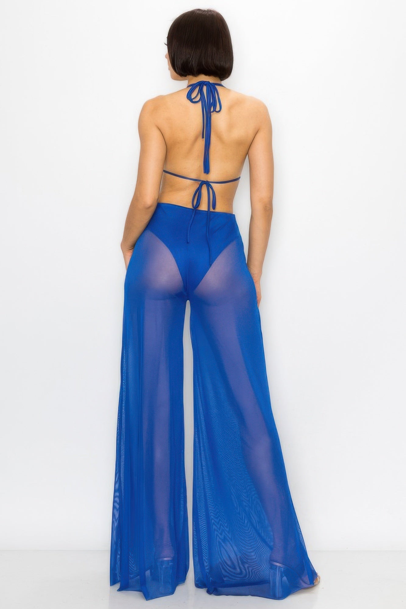 Bikini Top And Mesh Wide Pant Jumpsuit