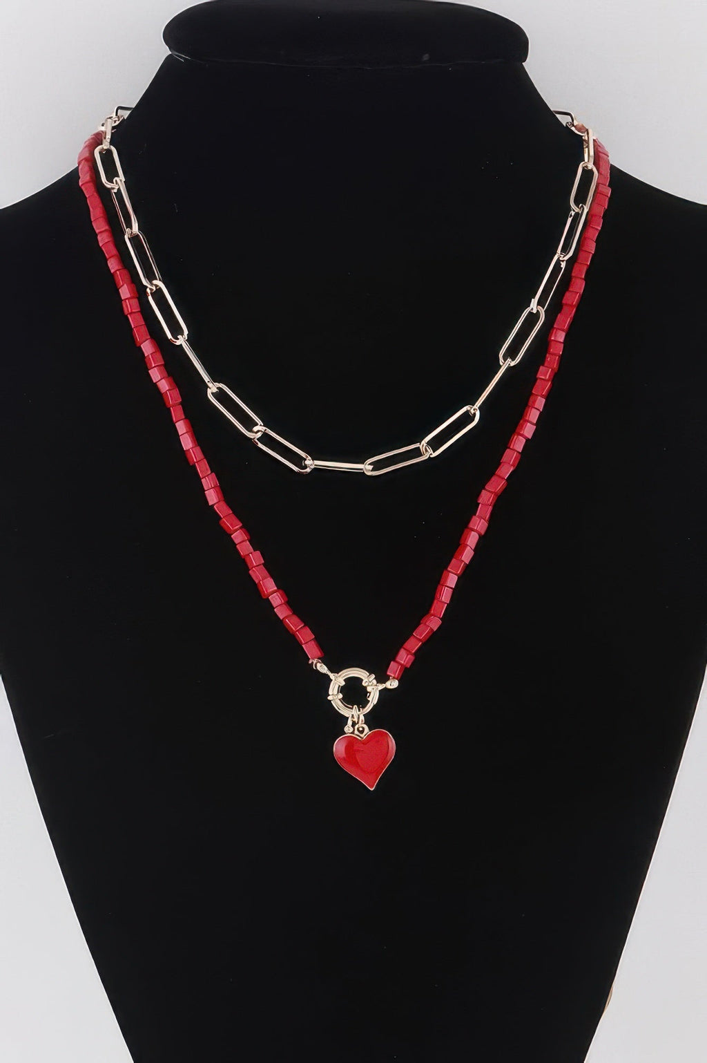 Beaded Heart Chain Necklace
