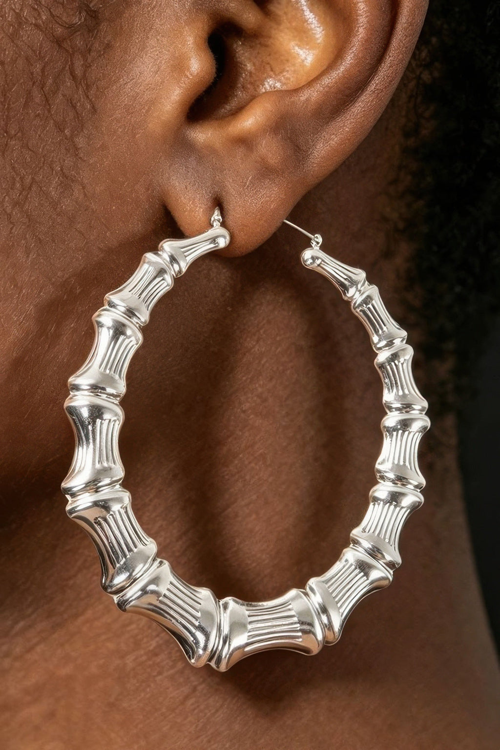 Bamboo Metal 10cm Hoop Earring