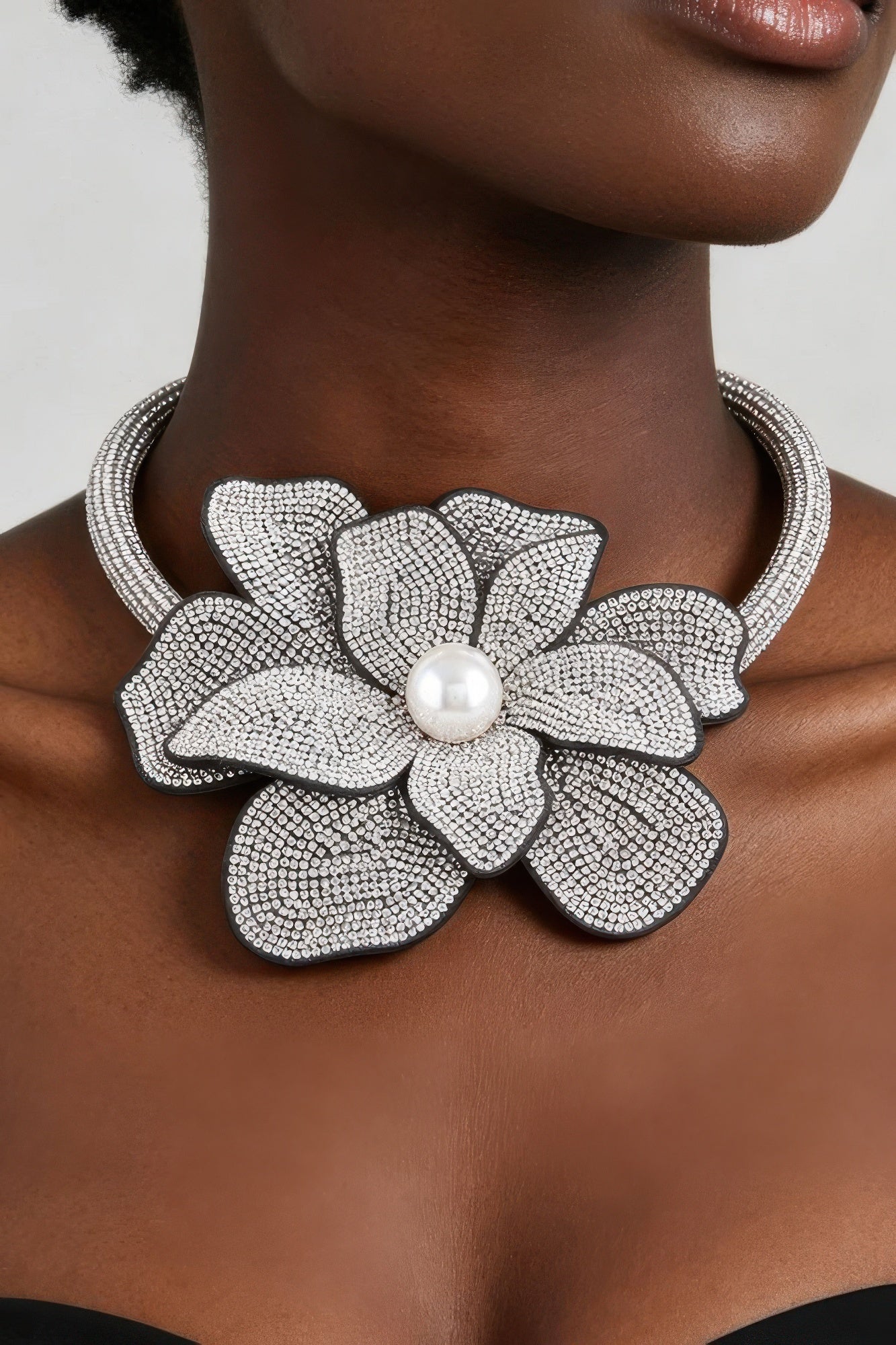 Bejeweled Blooming Flower Choker Necklace